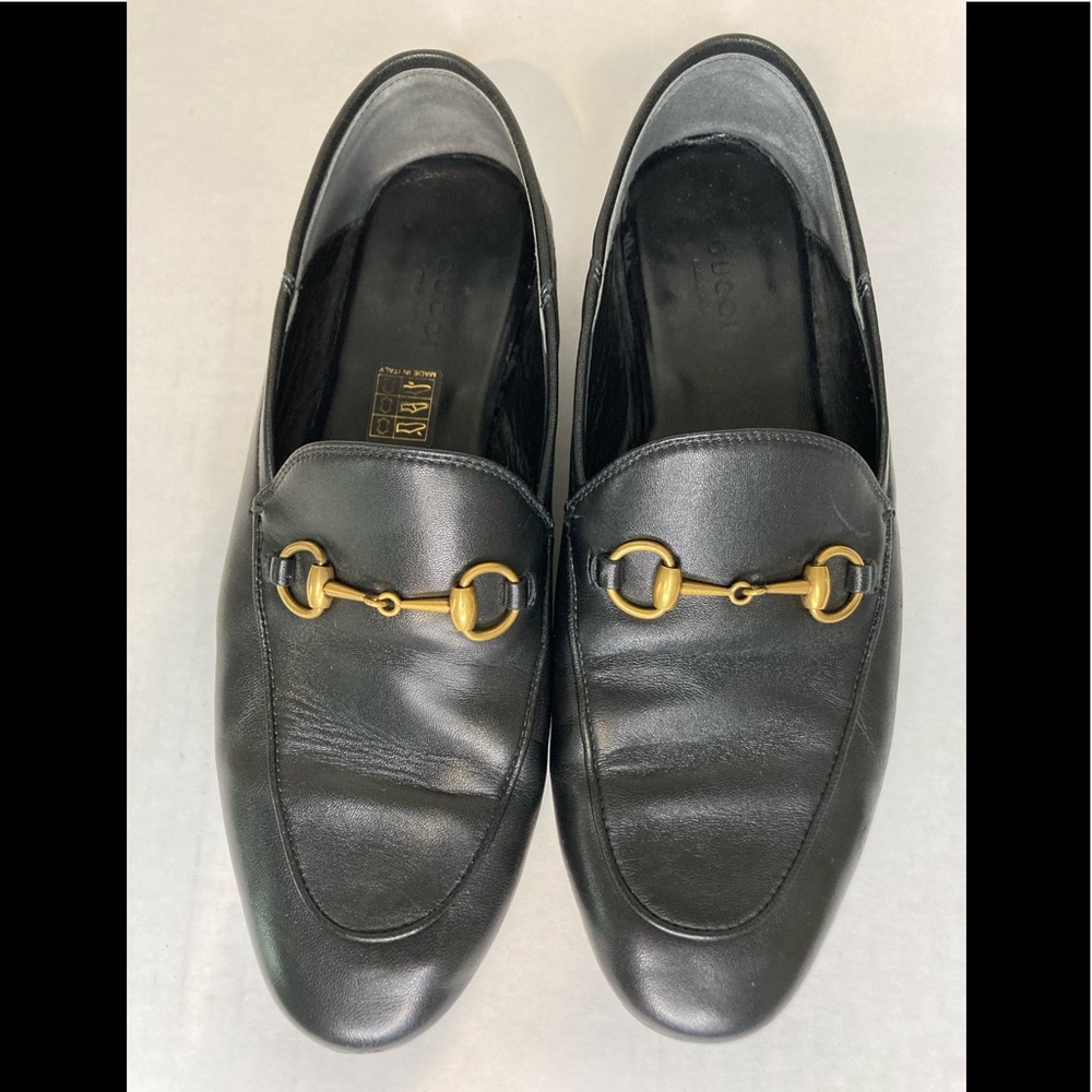 GUCCI Black Leather Classic Horse Bit Loafers 38